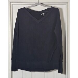 Athleta Coaster Luxe V-Neck Sweatshirt‎ Long Sleeve Size Small Side Slits Black